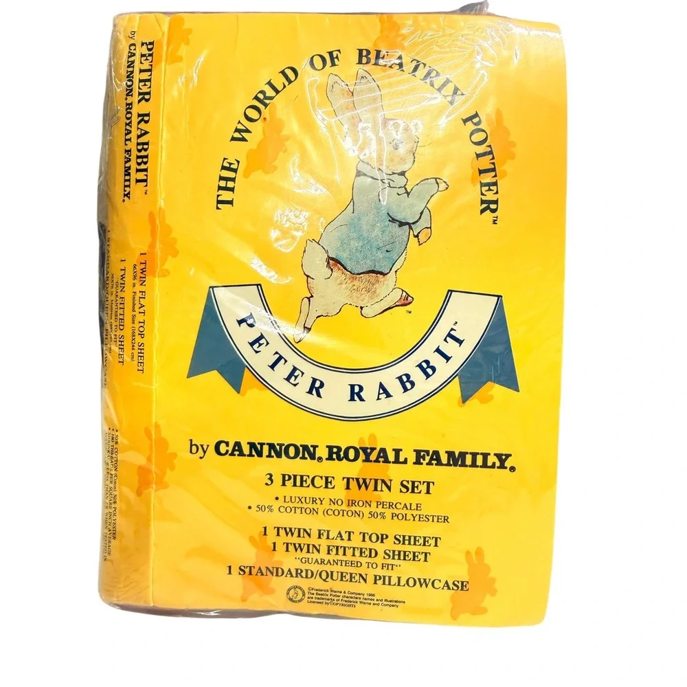 New Vintage 1987 Cannon Royal Family Beatrix Potter Twin Sheet  3pc Peter Rabbit